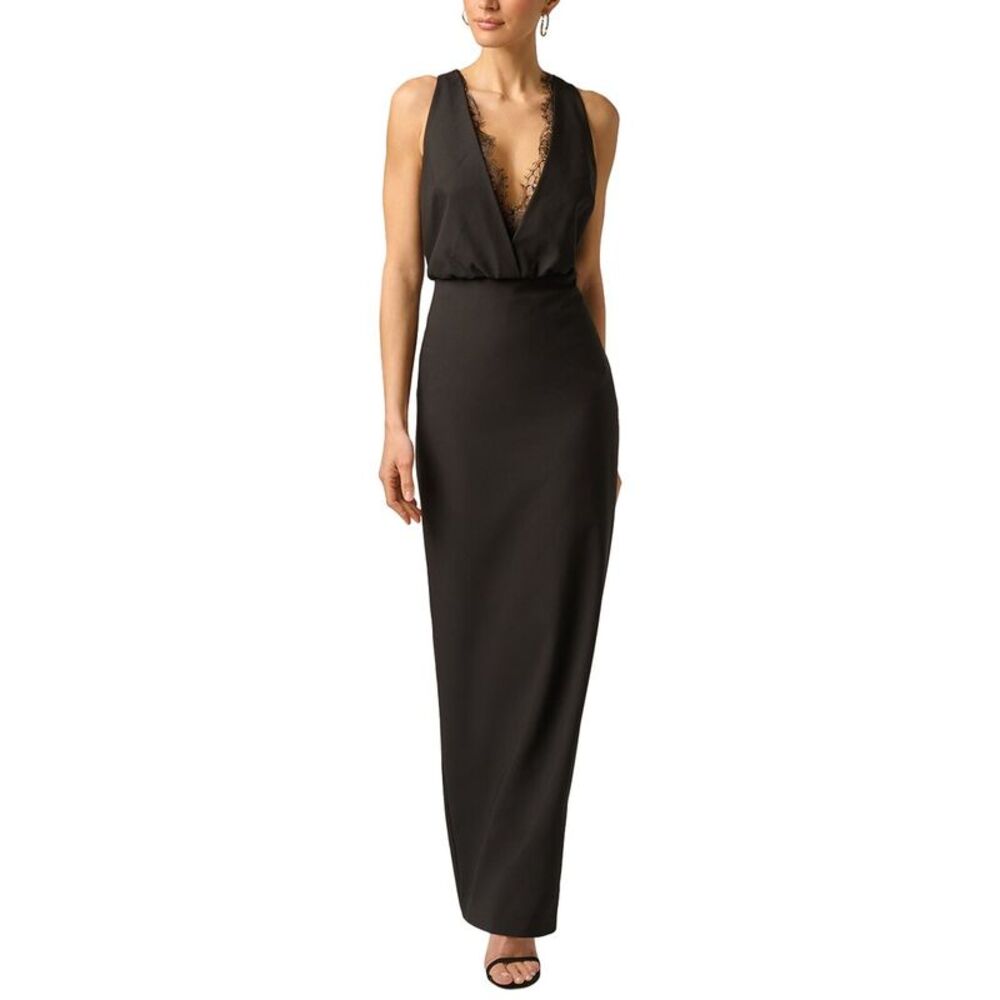 Adrianna Papell Womens Crepe And Lace Long Dress, Black